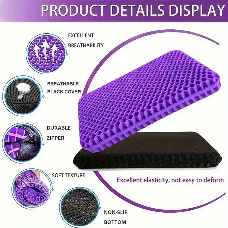 Breathable Gel Seat Cushion - Honeycomb TPR, Non-Slip Comfort