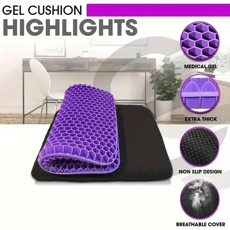 Breathable Gel Seat Cushion - Honeycomb TPR, Non-Slip Comfort