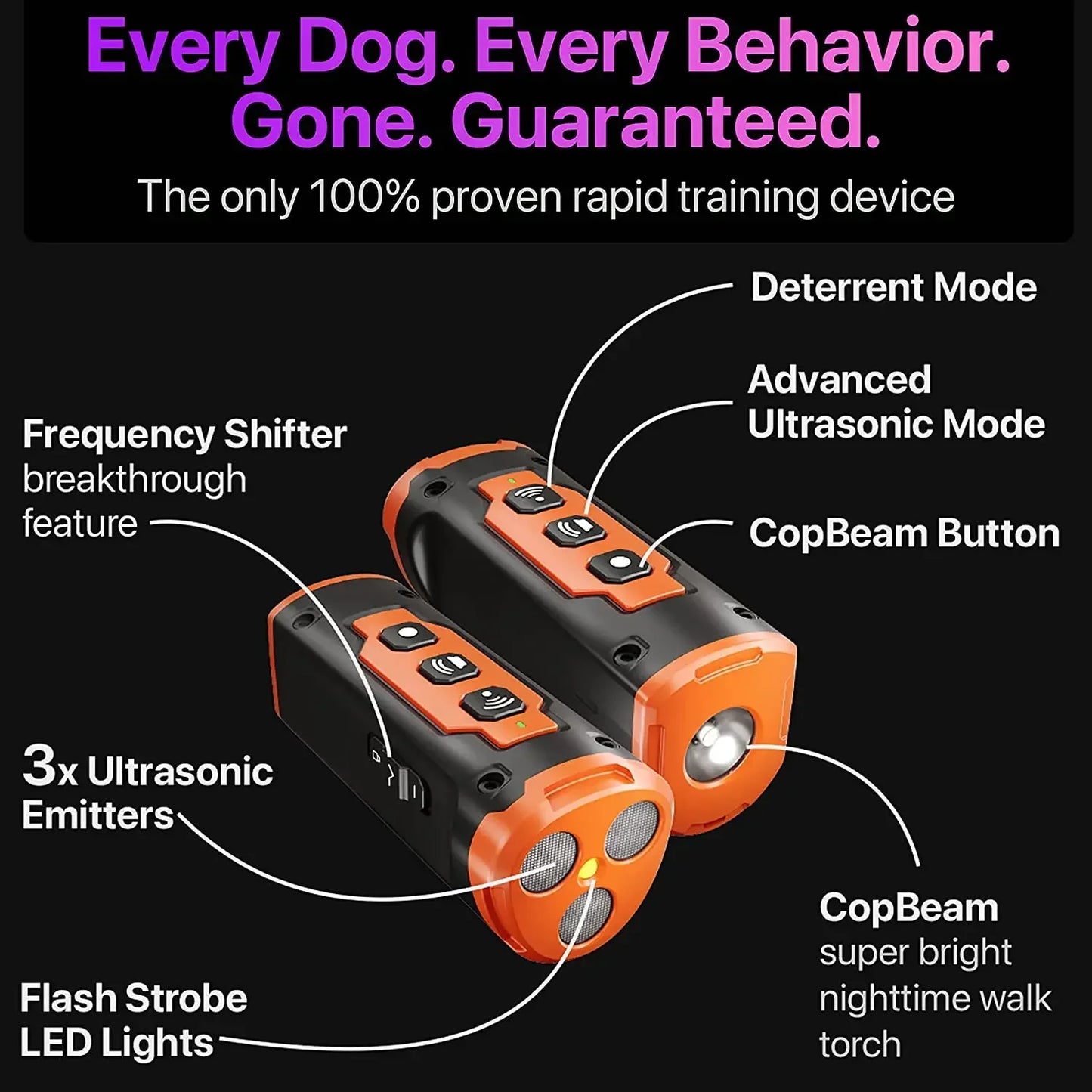 Rechargeable Ultrasonic Dog Bark Deterrent & Trainer with LED Flashlight